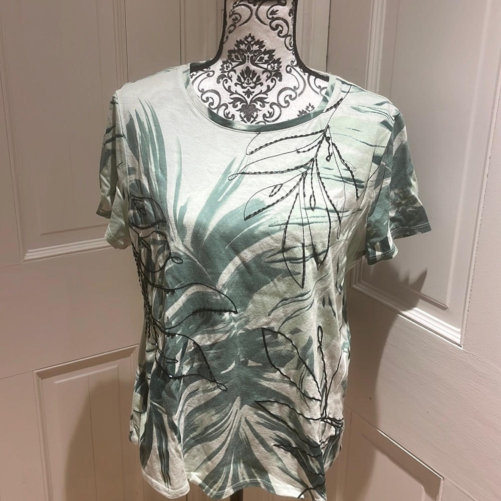 Chicos Embellished Top Light Green